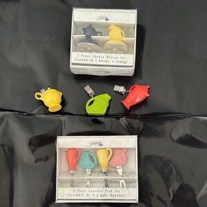 Fiesta colorful tea pitcher and cup clip set - yellow, green, red, teal, pink